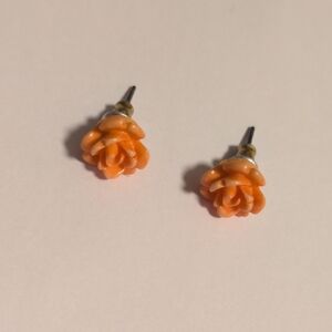 Orange Rose Stud Earrings